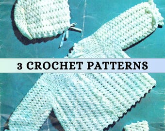 Baby Clothing Crochet Pattern Baby Set Newborn Crochet Layette Yoke Cardigan Coat Matinee Jacket Boots Bonnet Vintage 60s Girl Boy 3 ply PDF