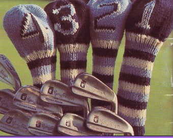 Golf Club Cover Knitting Pattern, Knitted Golf Head Covers Pattern, Easy Beginner DK Pattern Vintage - Printable PDF