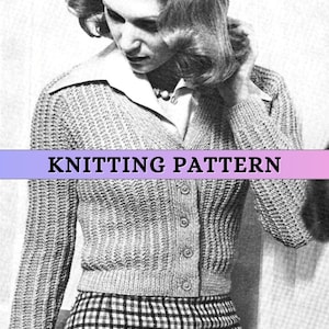 V neck Cardigan Knitting Pattern DK Classic Womens 1970s Vintage Double Knit Ladies Simple Ribbed Button up Sweater Short Digital Patons PDF