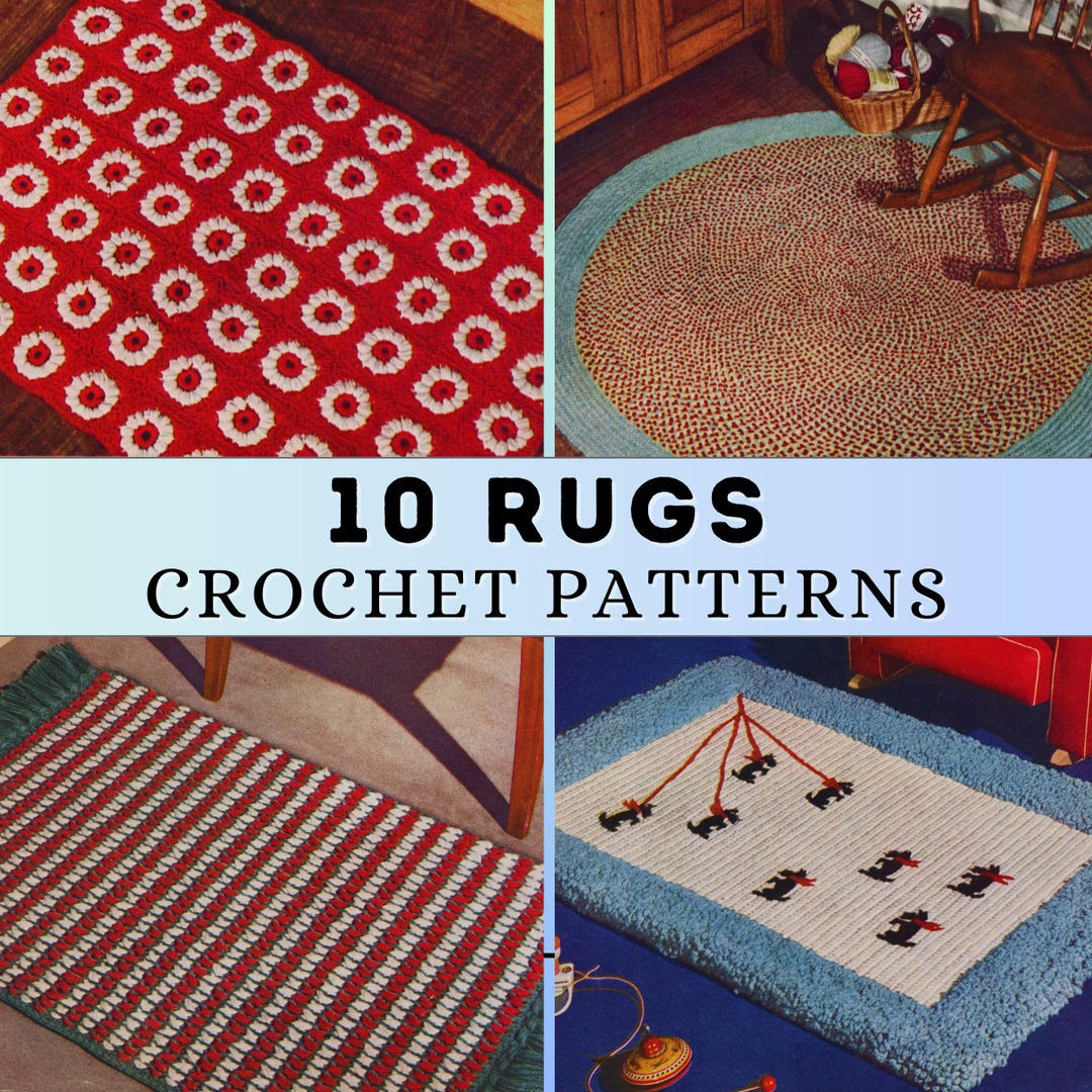 Rug Crochet Pattern 40s Vintage Round Checkered Square Rag Rug DIY Home ...