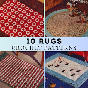 Rug Crochet Pattern 40s Vintage Round Checkered Square Rag Rug DIY Home Decor Retro  Bundle Crochet Geometric Chunky Colorwork Bulky PDF