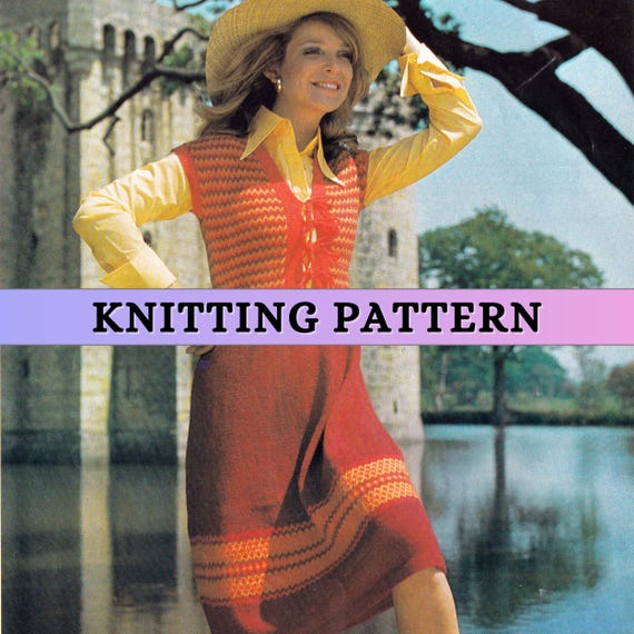 Pinafore Dress Knitting Pattern V Neck Striped Yoke Easy Colorwork Knee  Lenght Sleveless Tunic Women Retro Vintage 70s Classic 4 Ply PDF - Etsy