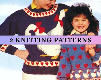 Duck Sweater Pattern Intarsia Crewneck Pullover Knitting Pattern for Women Girl Mom Fun Novelty Jumper Colorwork Worsted Weight Digital PDF