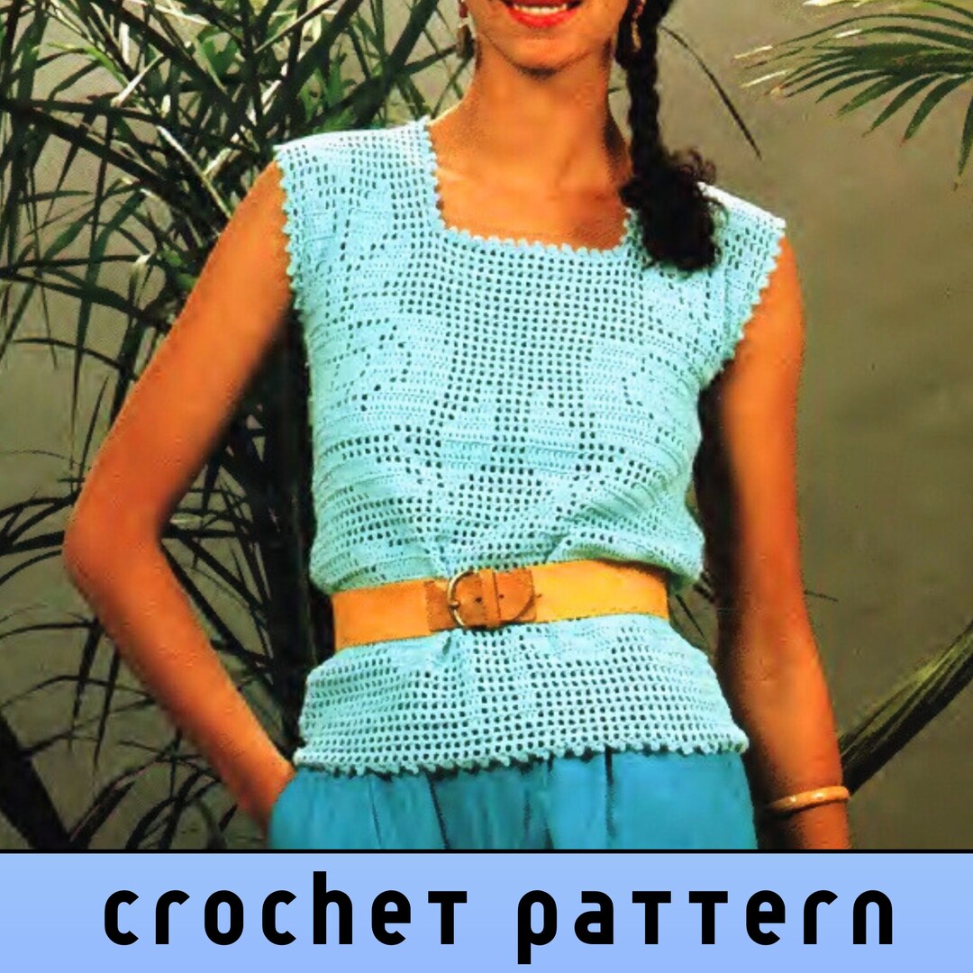 Filet Mesh Top Crochet Pattern PDF 80s Vintage Lacy Blouse Etsy