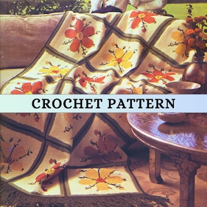 Flower Afghan Crochet Pattern Large Granny Square Afghan Pattern Boho Vintage 70s Retro Worsted Weight Yarn Throw Fall Winter Snuggler PDF