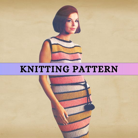 Knit Dress Pattern Vintage 60s Knitting Pattern for Women Easy Sleevless Tunic  Dress Stretch Summer Autumn Shift Dress Stiped Colorwork PDF - Etsy