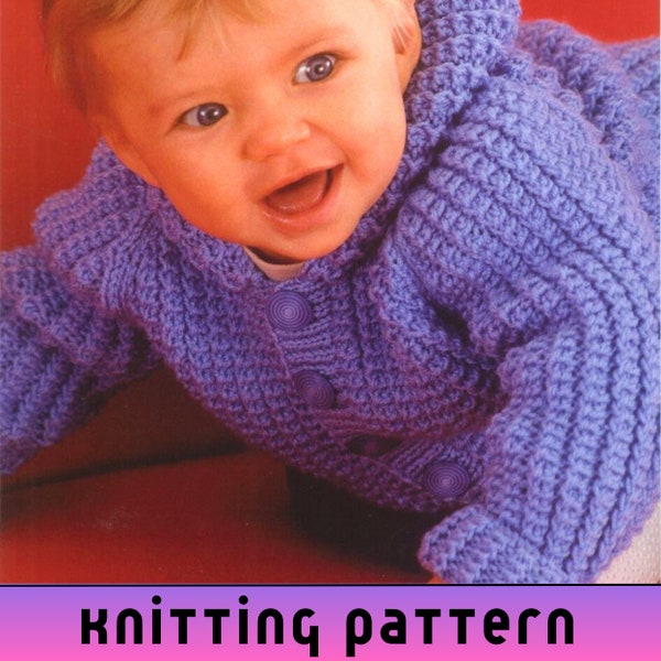 Baby Boy Hooded Jacket Knitting Pattern PDF, Double Knitting Baby Cardigan with Hood , Newborn Knitting Pattern 14'', Raglan Cardigan