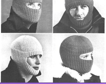 Family Balaclava Knitting Pattern, Child Balaclava Helmet, Vintage 70s Knit Winter Hat Pattern Men Women Chunky DK - Printable PDF