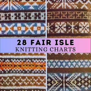 Fair Isle Knitting Chart Patterns Sample Stitch Bundle 70s Vintage Nordic Colorwork Traditional Shetland Knitting Icelandic Knit Digital PDF