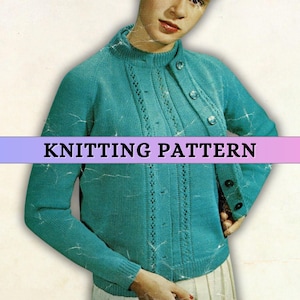 Twin Set Knitting Pattern Raglan Cardigan for Women Vintage 1960s Easy Plain Knit Button Up Simple Sweater Crewneck 4 ply Fall Autumn PDF