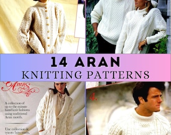 Aran Knitting Pattern Womens Men Sweater Cable Knit Cardigan Vintage Long Sweater Coat Pattern Jumper Worsted Weight Patons Booklet PDF