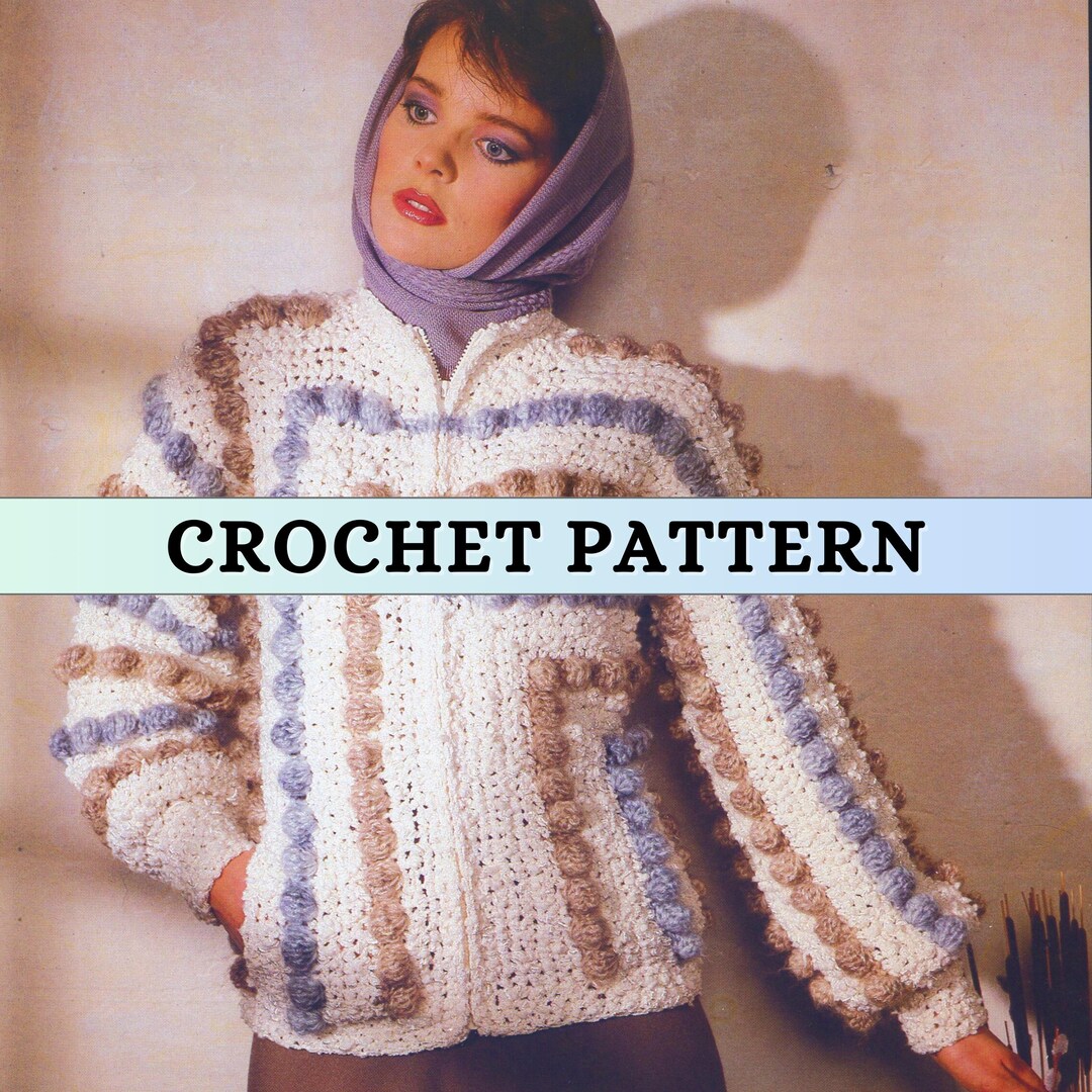Bomber Jacket Crochet Pattern Chunky Textured Cardigan Geometric Motif ...