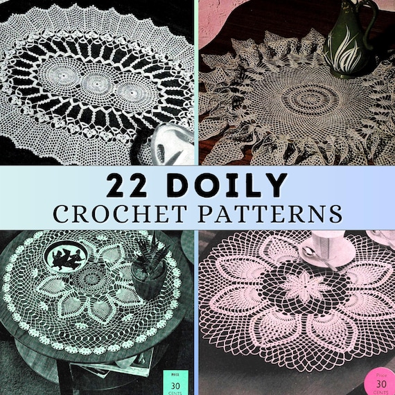 Crochet Pineapple Doily Patterns Lace Tablecloth Retro 60s Vintage Crochet Pattern Bundle Coffee Table Mat Rectangular Oval Doily Rose PDF