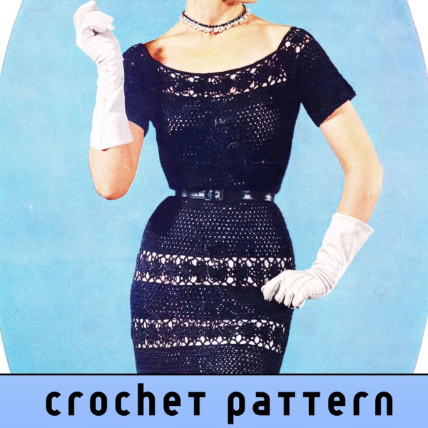 Lace Crochet Dress Pattern, 50s Bodycon Dress Pattern Crochet Long Dress Pattern, Crochet Maxi Dress, 3 ply - Printable PDF