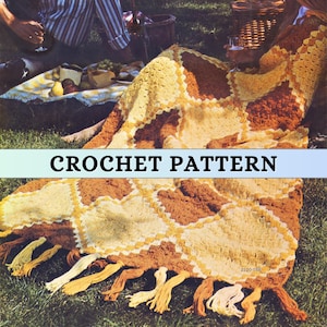 Crochet Afghan Pattern Geometric Square Motif 70s Vintage Blanket Retro Easy Colourwork Fast Winter Autumn Adults Worsted Yarn Fringe PDF