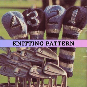 Golf Club Cover Knitting Pattern Knitted Golf Head Covers Pattern Easy Beginner DK Wool Retro Vintage 70s Double Knit Striped Printable PDF