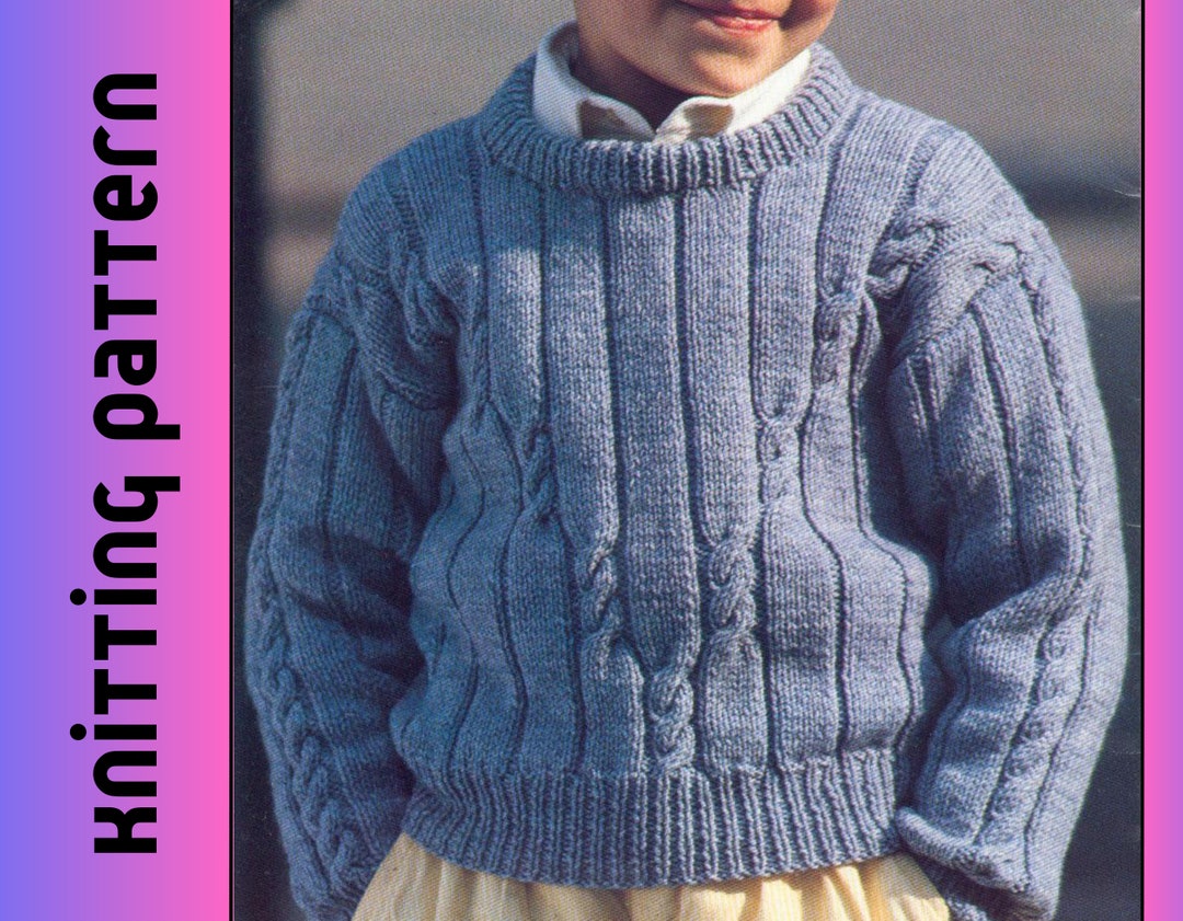Boy Aran Sweater Knitting Pattern PDF Childrens Knitting Etsy