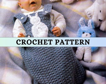 Baby Cocoon Crochet Pattern Chunky Sleeping Bag Simple Beginner Bulky Newborn Sack Retro Vintage 80s Classic Autumn Fall Unisex Boy Girl PDF