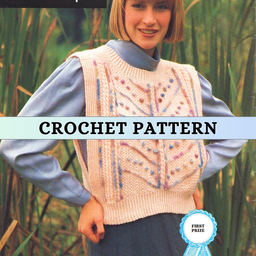 Vest Crochet Pattern Women Sleeveless Pullover Tabard Vest 80s Vintage ...