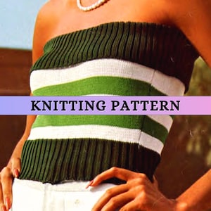 Tube Top Knit Pattern Summer Strapless Crop Top Easy Beginner Knitting Pattern 70s Vintage Striped Colorwork Beach Women 4 ply Fingering PDF