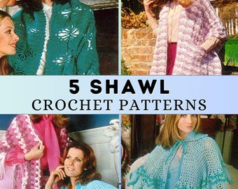 Lacy Shawl Crochet Pattern Wrap Cape Womens Summer Pocket Shawl Vintage 70s Circle Cover Up Triangle Fringe 3 ply DK Open Stitch Patons PDF