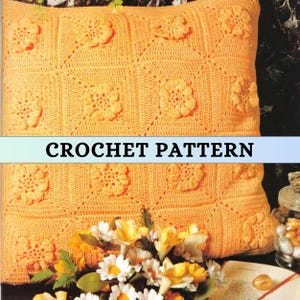 Square Pillow Crochet Pattern Flower Motif Square Patchwork Easy Throw Cover 80s Vintage Fall Home Decor Decorative Pillow Digital PDF