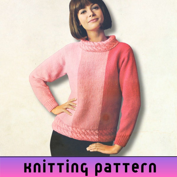 Knitting Pattern Cozy Mock Neck Sweater Colorwork Vintage Cable Knit Jumper Easy Fall Sweater Knitting Pattern Pullover Worsted Yarn Pattern