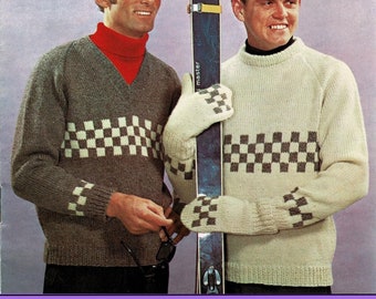 Mens Sweater Knitting Pattern, Easy Knit Jumper V neck, Mens Hat Knitting Pattern, Crew Neck V Neck Jumper Patterns for Men Printable PDF