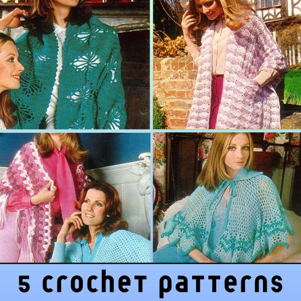 Crochet Shawl Pattern, Pocket Shawl Pattern Crochet, Lacy Shawl Crochet Pattern, 70s Crochet Pattern, Circle Wrap Fringe DK Yarn Open Stitch