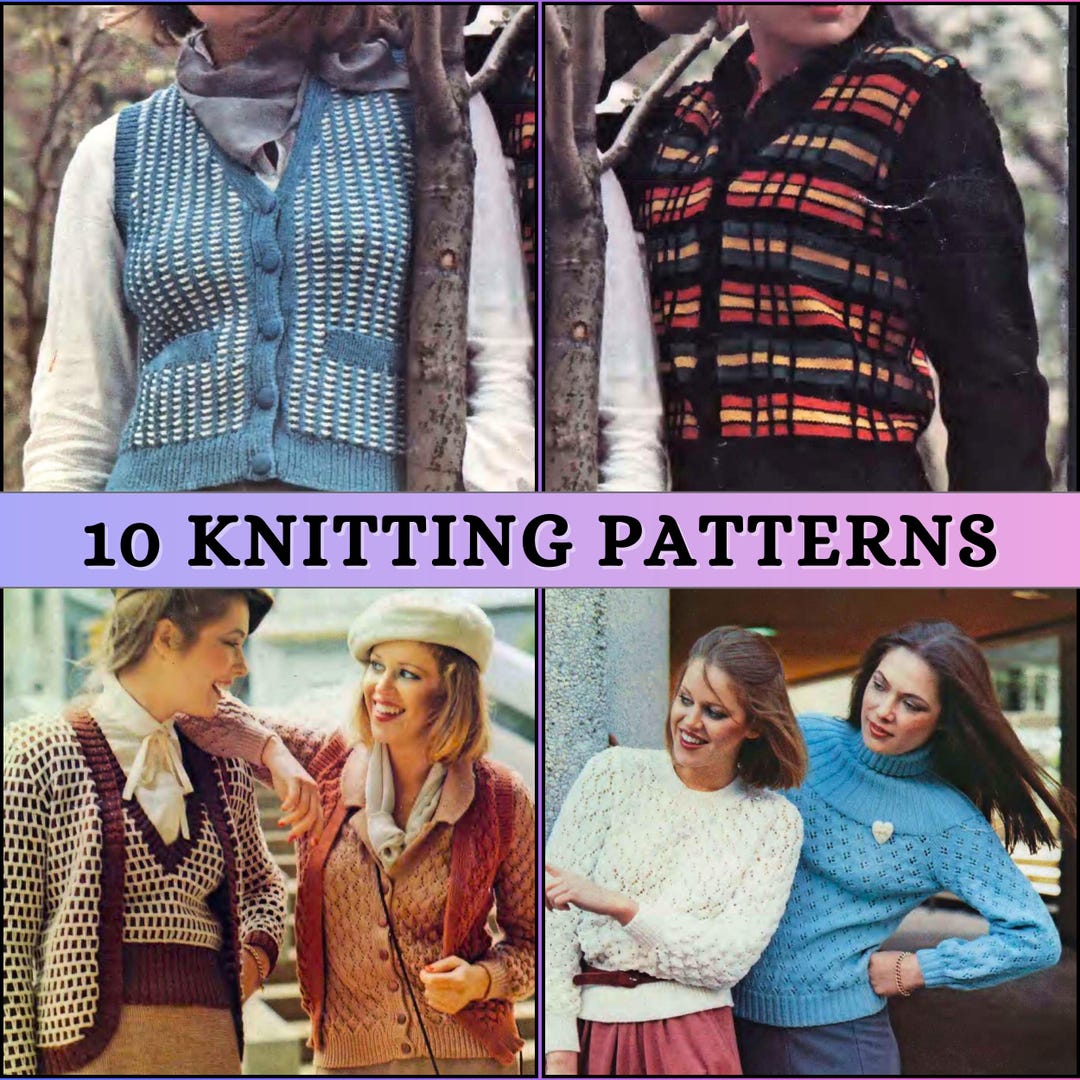 Colorwork Waistcoat Knitting Pattern for Women 80s Vintage V Neck Retro ...