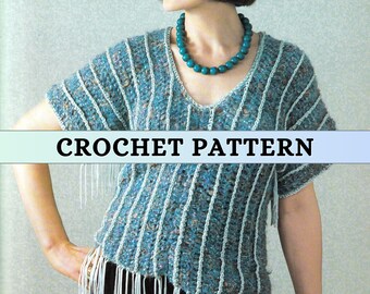 Short Sleeve Top Crochet Pattern Women V Neck Summer Boxy Blouse Chunky Basic Spring Retro 20s Style Vintage Oversized Tee Bulky Weight PDF