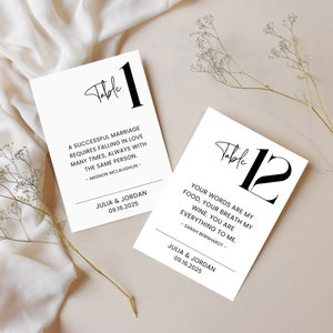 Love Is Quote Bruiloft Tafelbord, Kaartsjabloon Gastnummers, Bewerkbare Tafelnummers | TN121