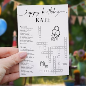 Custom Birthday Party Small Crossword Puzzle, Sip & Solve, 5x7 Puzzle Template, Fully Editable Party Games, Personalized Puzzle | PG101