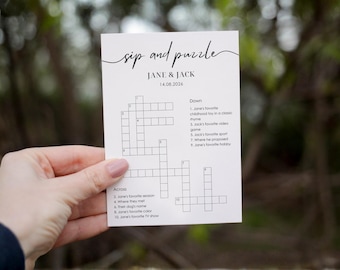 Custom Wedding Small Crossword Puzzle, Sip and Play, Fully Editable and Personalized Game | WG105