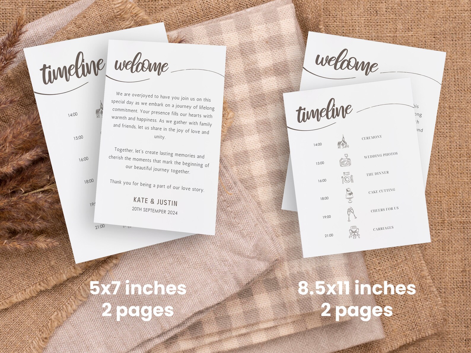 Editable Wedding Timeline Card, Printable Welcome Letter Template ...