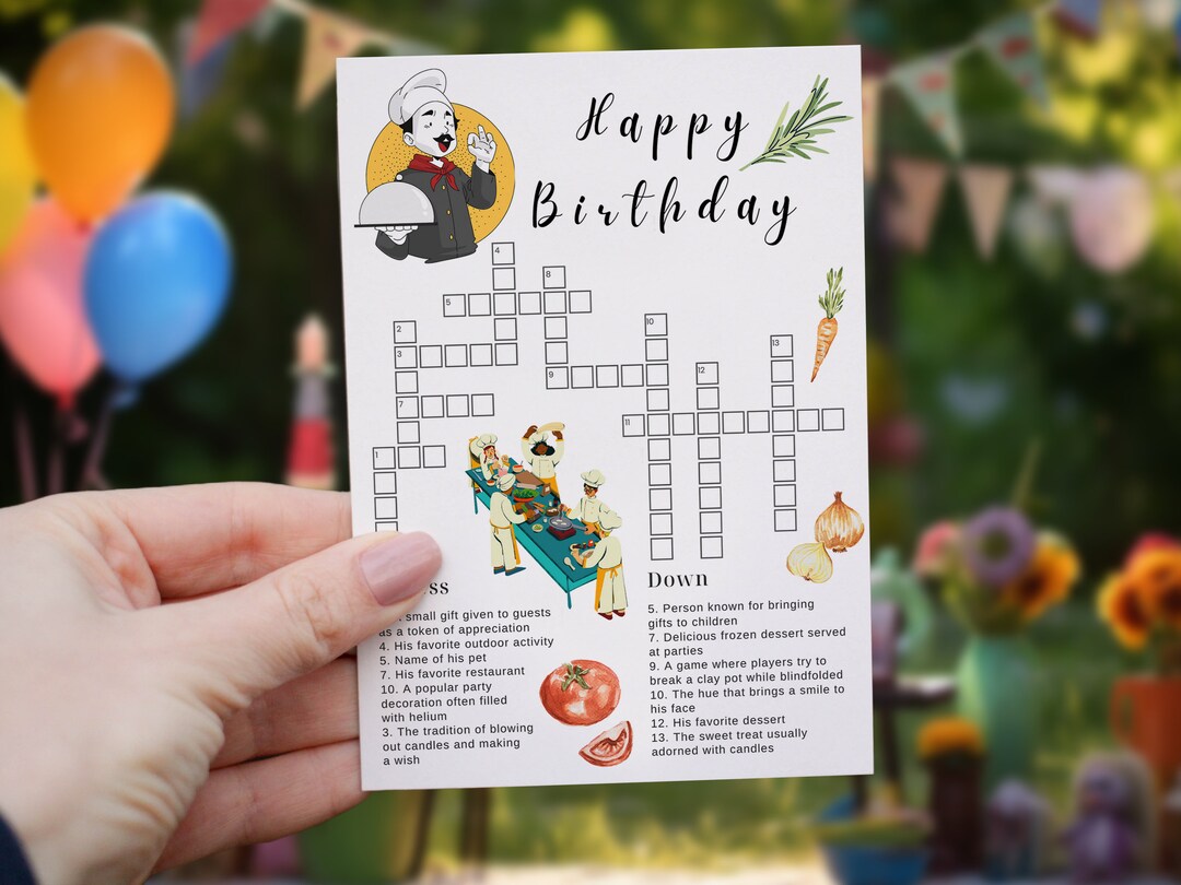 Crossword Puzzle for Great Chefs Custom Birthday Party Sip and Solve Crossword Puzzle for Great Chefs Custom Birthday Party Sip and Solve