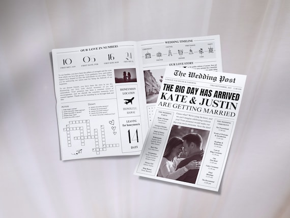 Newspaper Wedding Program Template: Editable Infographic Timeline (Digital Download)