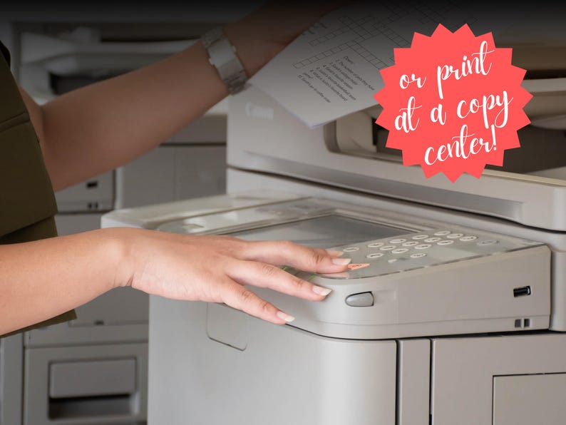 Hands operating a professional copy center printer machine, print your wedding word search puzzle at a copy center for best results