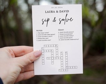 Wedding Small Sip & Solve Crossword Puzzle Game, 5x7 Puzzle Template, Printable and Editable Template, Bridal Shower Crossword Game | WG108