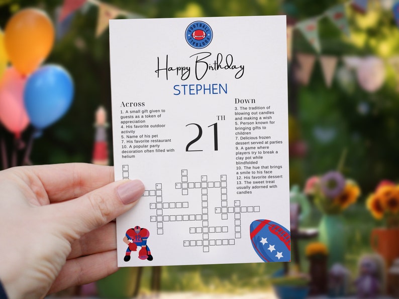 Editable Birthday Party Crossword Puzzle Game Football Theme Sip and ...