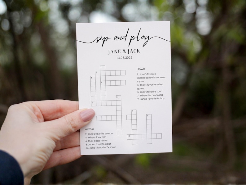 Wedding Crossword Puzzle, Custom Printable Guest Game, Personalized Canva Template (5x7, A5, A4) image 1