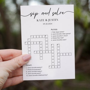 Custom Wedding Small Crossword Puzzle, Sip & Solve, 5x7 Puzzle Template, Wedding Games, Fully Editable Game, Personalized Puzzle | WG105