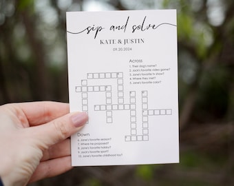 Custom Wedding Small Crossword Puzzle, Sip & Solve, 5x7 Puzzle Template, Wedding Games, Fully Editable Game, Personalized Puzzle | WG105