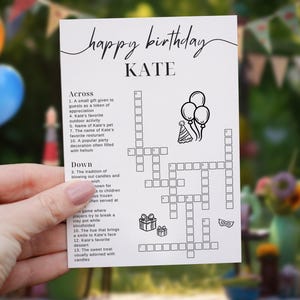 Personalized Birthday Party Crossword Puzzle, Editable Template (Digital Download)
