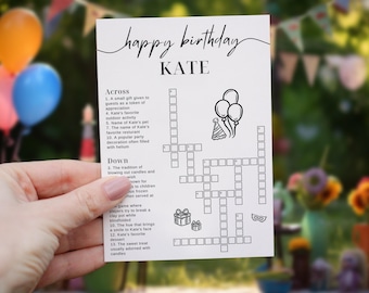 Crucigrama de cumpleaños personalizado, plantilla editable (descarga digital)