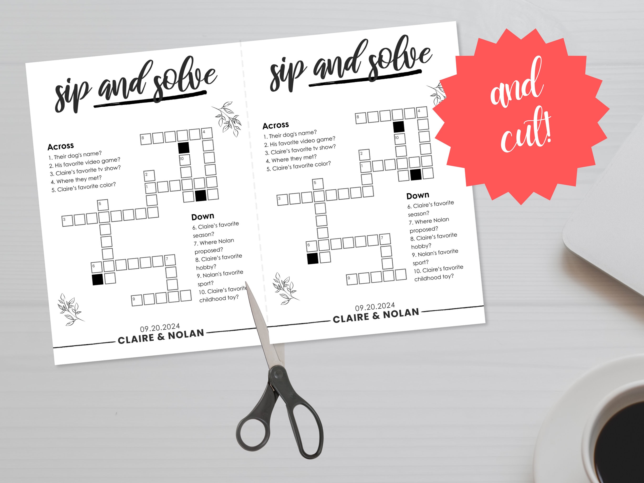 Custom Small Wedding Crossword Puzzle Easy to Create Sip Solve 5x7 Custom Small Wedding Crossword Puzzle Easy to Create Sip Solve 5x7