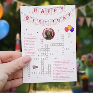 Birthday Party Fun Games Small Crossword Puzzle, Sip & Solve Template, Full Editable 5x7 Puzzle, Printable Puzzle Game | PG102
