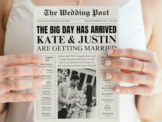 Newspaper Wedding Program Template: Infographic Timeline (DIY Printable)