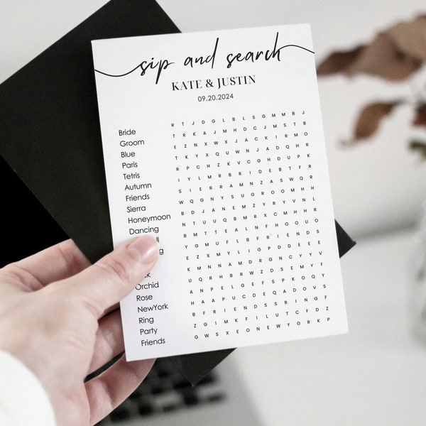 Custom Wedding Small Word Search Puzzle, Sip & Search, 5x7 Puzzle Template, Wedding Games, Fully Editable Game, Personalized Puzzle | WG105