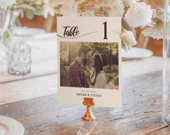 Printable Sepia Photo Table Numbers Sign Template, Editable Wedding Table Cards, Instant Download Table Signs, 5x7, 4x6, 3x5 inches | TN139